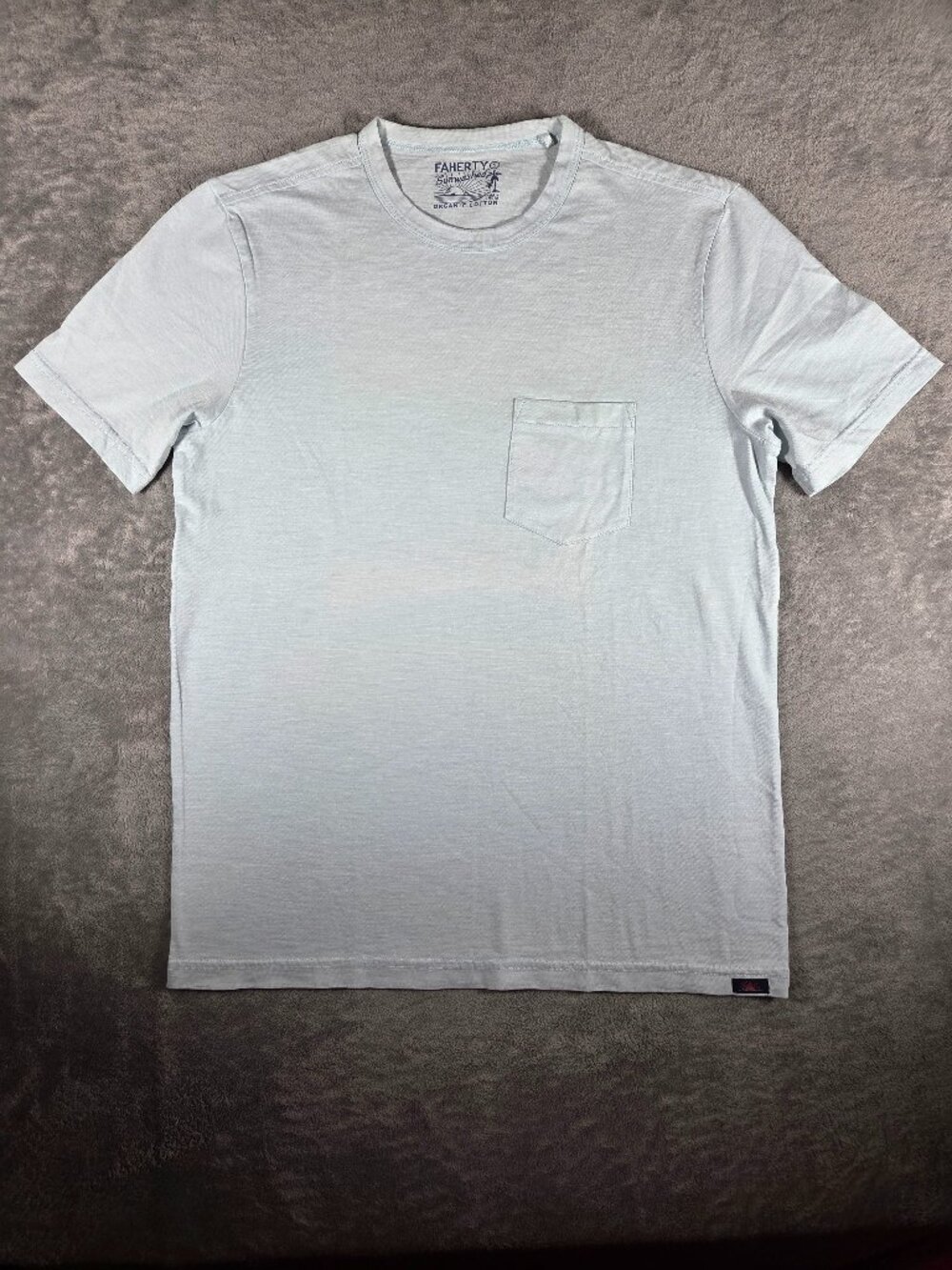 Faherty Sunwashed Short Sleeve Pocket Tee Light Blue Men's Size Small